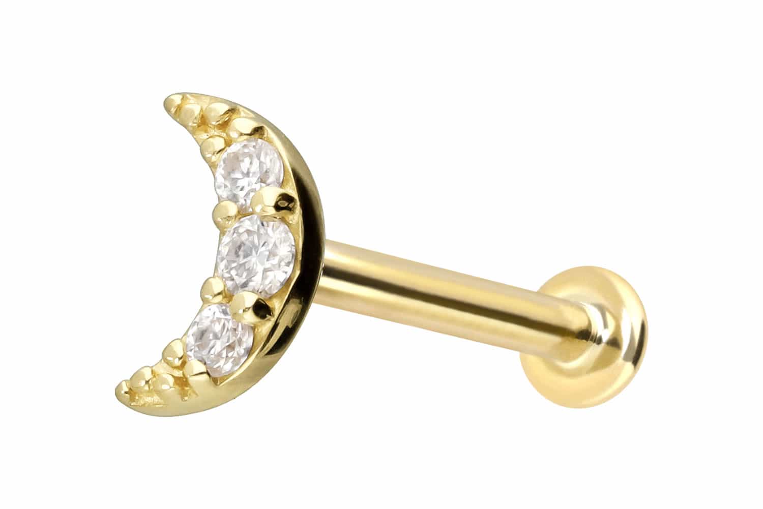 14 Karat Gold Labret Piercing mit Push Fit MOISSANIT-MOND